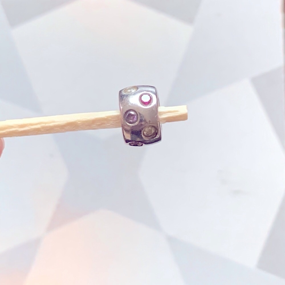 Sterling Silver 925 Charm: Pink, Purple & Clear CZ